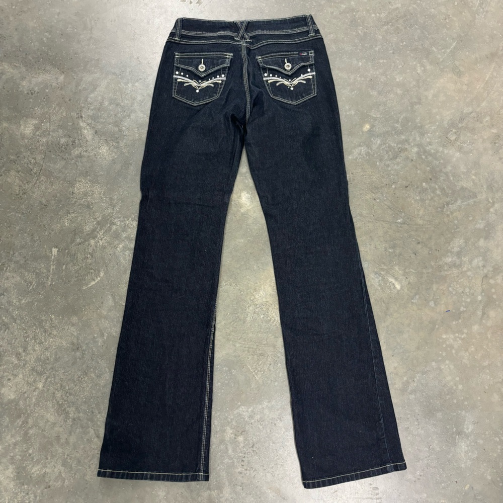 Angels Denim Flared Bootcut Y2K Jeans Dark Blue Womens 5 Mallgoth Preppy - Picture 5 of 6
